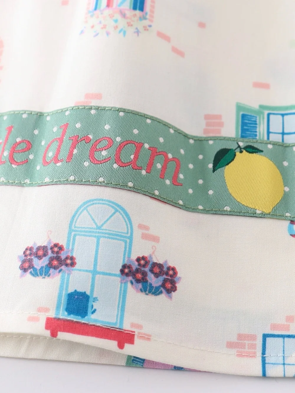 NWT Cream Print Ruffle-Yoke Kids Dress with Green Trim